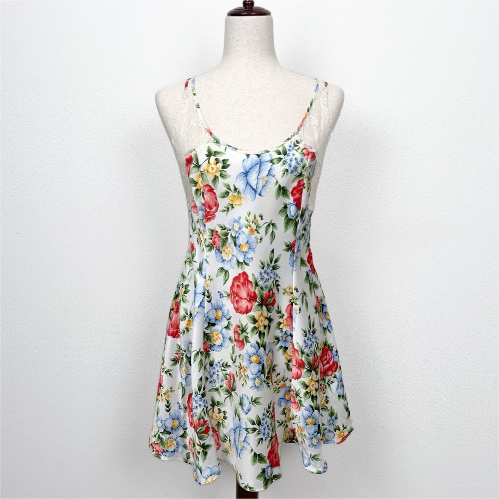 Vtg Victorias Secret Slip Dress Womens Large Floral Satin Fairy Coquette‎ 90s